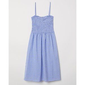 HOST PICK ❤️ H&M BLUE WHITE SMOCKED GINGHAM COTTON DRESS 18 NWT